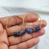Natural Blue Sapphire Earrings, 14K Gold Plated Earring, Round Earring, Blue Stone Earring, Sold By Pair